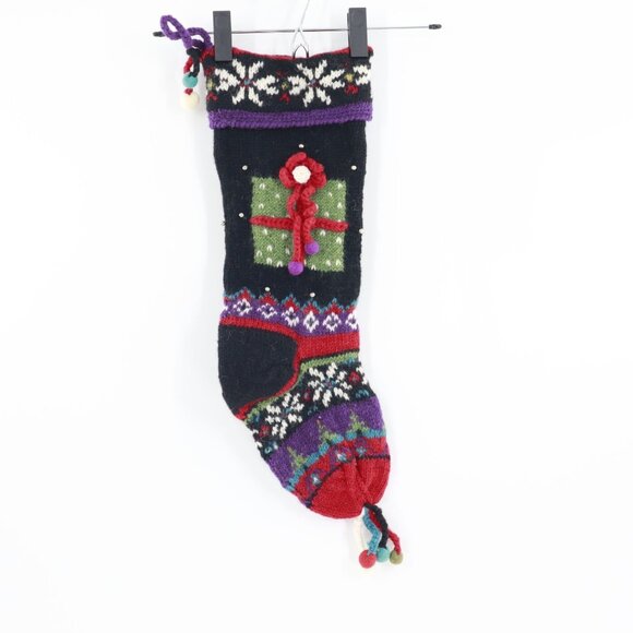 Handmade Wool Christmas Stocking Fair Colorful Isle Present Snowflake Santa - Picture 1 of 15